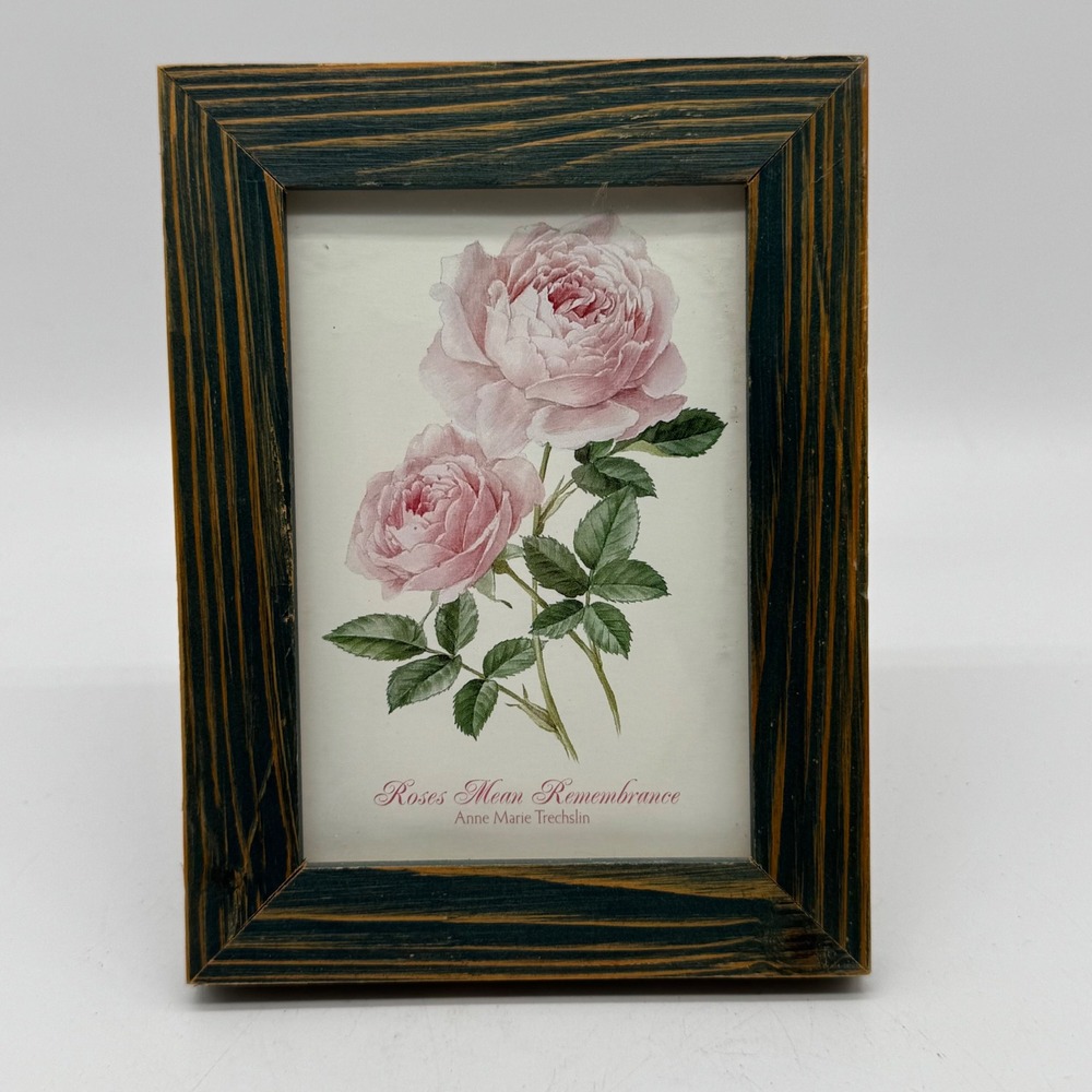 Vintage Anne Marie Trechslin Rose Botanical Print Stained Green Gilt Wood Frame